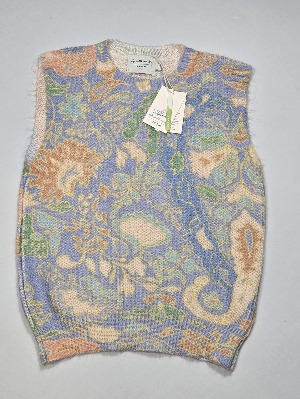 FRNCH Paris La Petite Maille Sweater Vest Size S/M Foxy Vina Pastel Paisley NEW